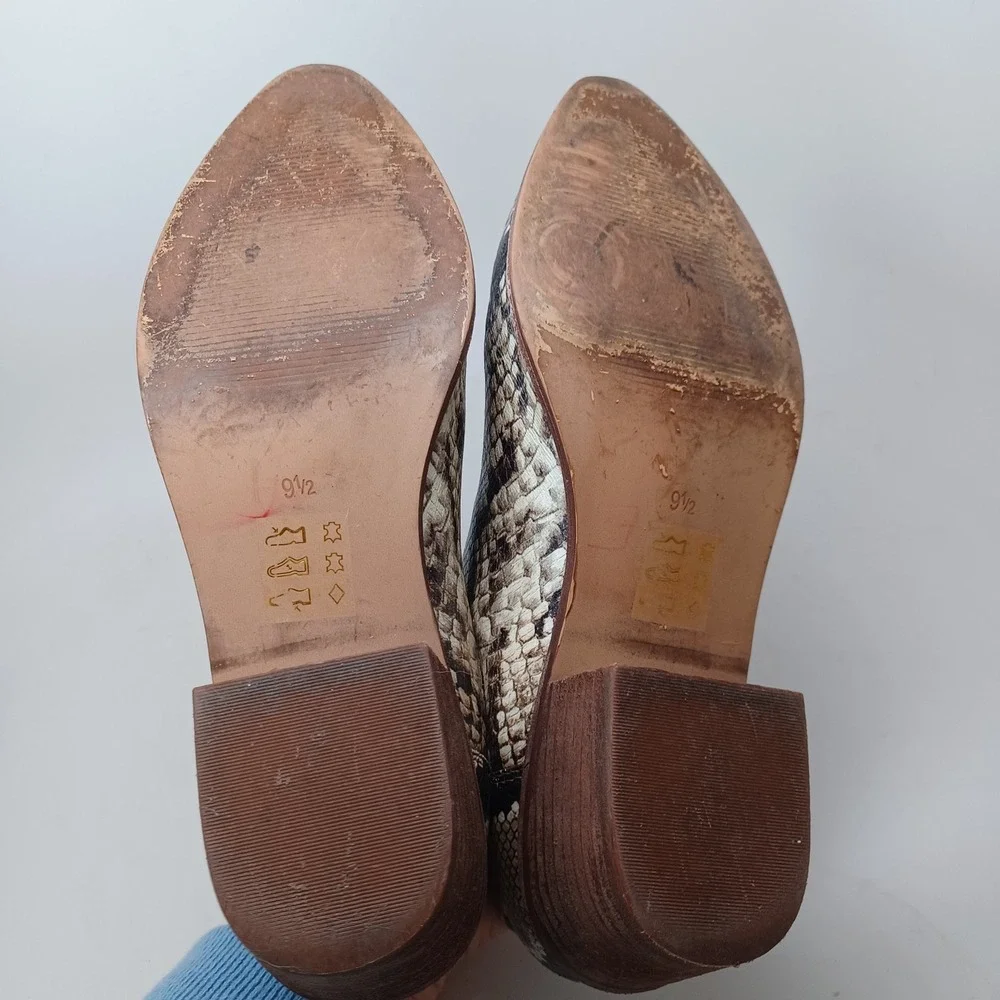 Madewell womens Snakeskin Print Pointed Toe Ankle Boots Brown Tan Block Heel 9.5